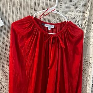 Jennifer Lopez Bright Red Peasant Tie-Detail Top